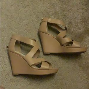 Nude high heel wedges
